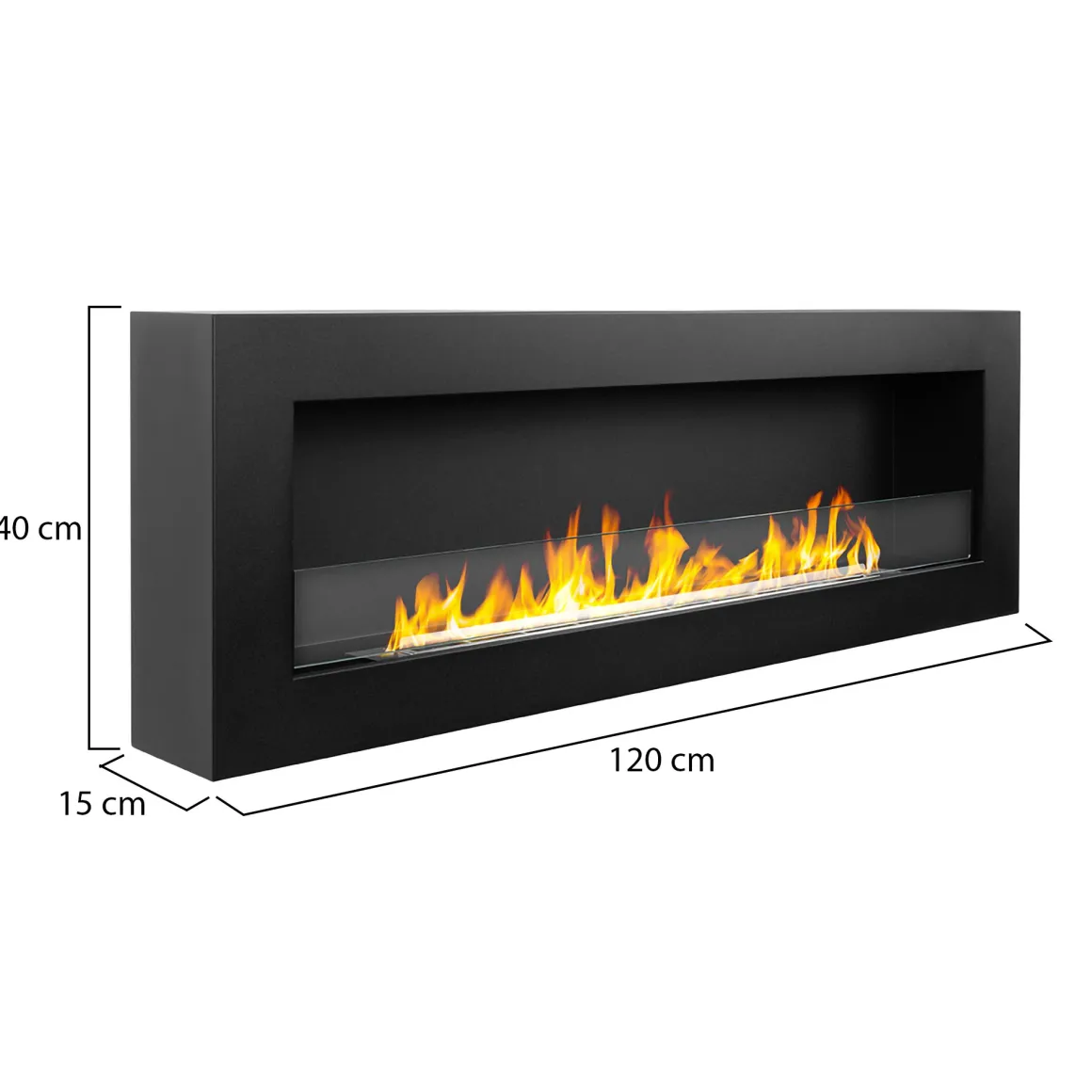 Camini A Bioetanolo > Dmora Camino a Bioetanolo Capacità 1.25 lt Superficie Riscaldabile 30 120x15x40h cm, Potenza (kw) 3 - Revello Nero