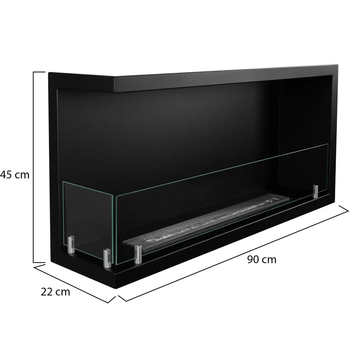 Camini A Bioetanolo > Dmora Camino a Bioetanolo Capacità 1.5 lt Superficie Riscaldabile 30 90x22x45h cm, Potenza (kw) 3 - Macomer Nero
