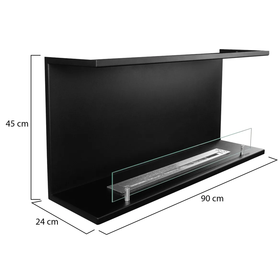 Camini A Bioetanolo > Dmora Camino a Bioetanolo Capacità 1.5 lt Superficie Riscaldabile 30 90x30x50h cm, Potenza (kw) 3 - Bassano Nero