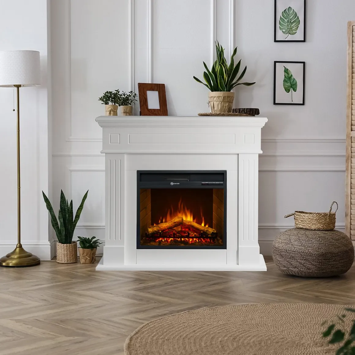Camini Elettrici > Dmora Camino Elettrico Superficie Riscaldabile 30 Potenza (kw) 0.9/1.8 110x63x102h cm, Indoor - Treviolo Bianco