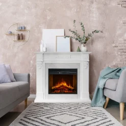 Camini Elettrici > Dmora Camino Elettrico Superficie Riscaldabile 30 Potenza (kw) 0.9/1.8 123x39x100h cm, Indoor - Triuggio Bianco