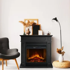 Camini Elettrici > Dmora Camino Elettrico Superficie Riscaldabile 30 Potenza (kw) 0.9/1.8 96x35x96h cm, Indoor - Limbiate Nero