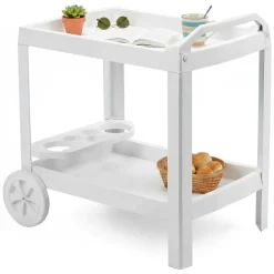 Carrello Bianco 2 Ripiani Ruote 53x74x73h cm, con Portabicchieri Made in Italy - Chidester