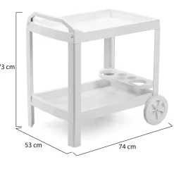 Carrello Bianco 2 Ripiani Ruote 53x74x73h cm, con Portabicchieri Made in Italy - Chidester