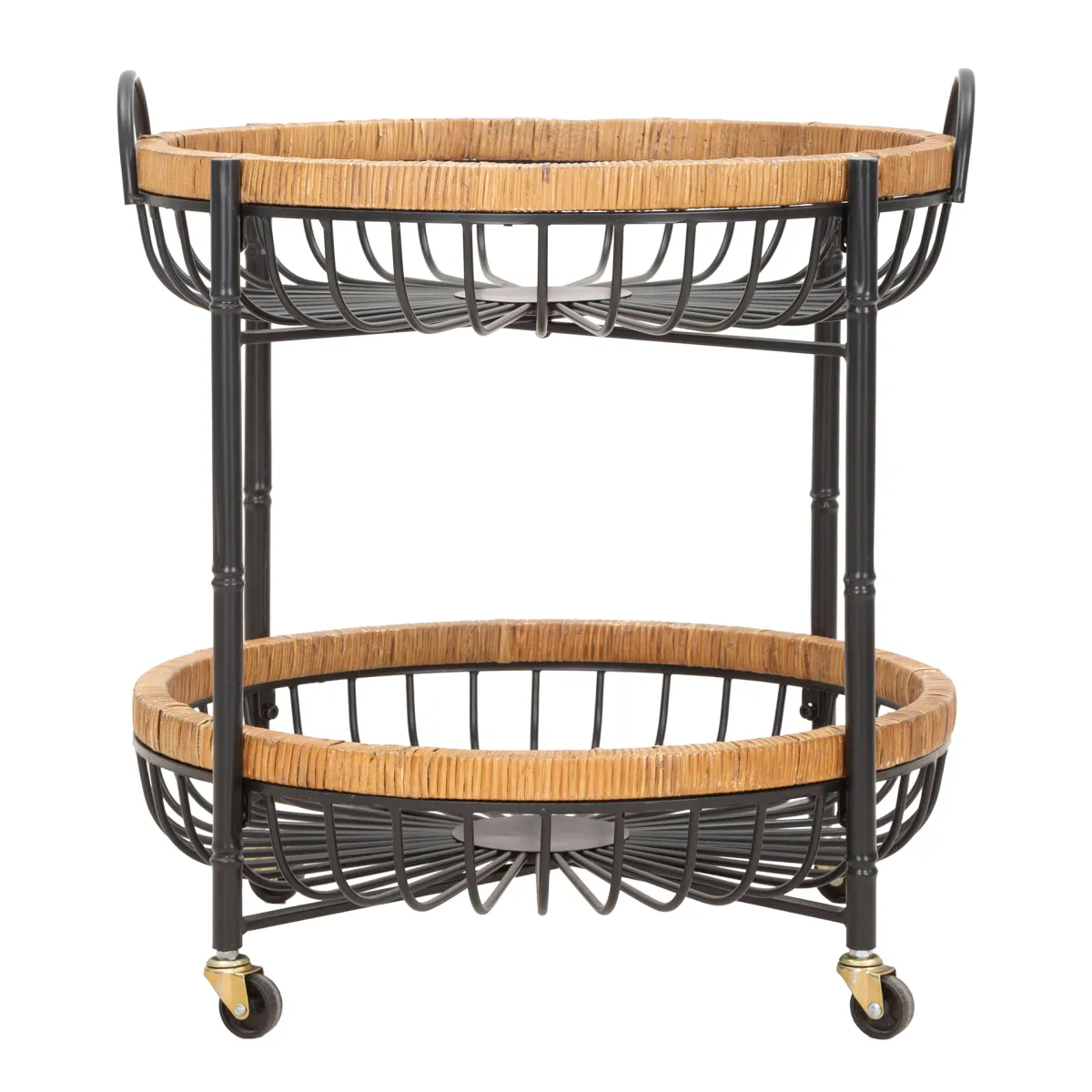 Carrelli > Dmora Carrello Marrone Nero 2 Ripiani Ruote 57x56x63h cm, con 2 Cestini in Rattan - Zakopa Nero, Marrone
