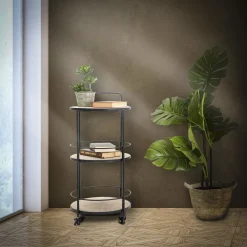 Carrelli > Dmora Carrello Marrone Nero 3 Ripiani Ruote 60x30x80h cm, Finitura Effetto Paglia di Vienna - Fapaga Nero, Marrone