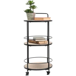 Carrelli > Dmora Carrello Marrone Nero 3 Ripiani Ruote 60x30x80h cm, Finitura Effetto Paglia di Vienna - Fapaga Nero, Marrone