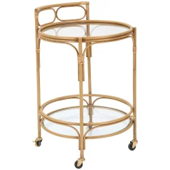 Carrello Marrone Trasparente 2 Ripiani Ruote 51x51x74h cm, Finiture in Rattan - Dalosa