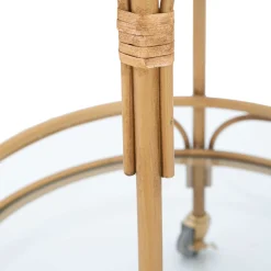 Carrello Marrone Trasparente 2 Ripiani Ruote 51x51x74h cm, Finiture in Rattan - Dalosa