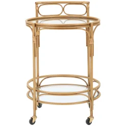 Carrello Marrone Trasparente 2 Ripiani Ruote 51x51x74h cm, Finiture in Rattan - Dalosa