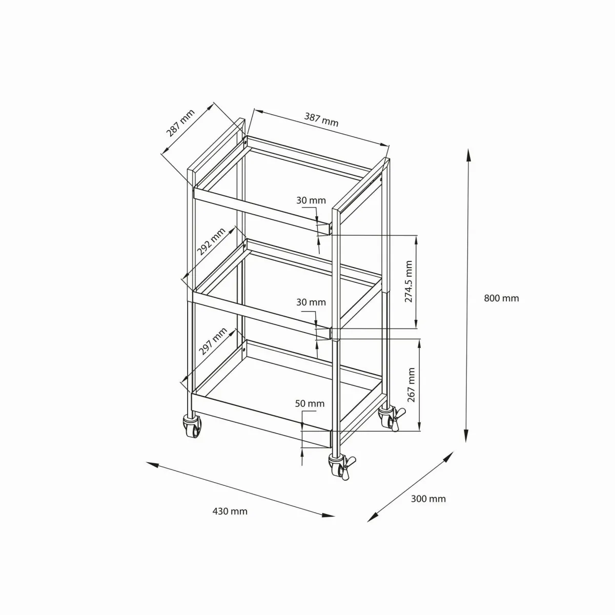 Carrelli > Dmora Carrello Masio, 43x30 h80 cm, Ardesia Grigio Ardesia