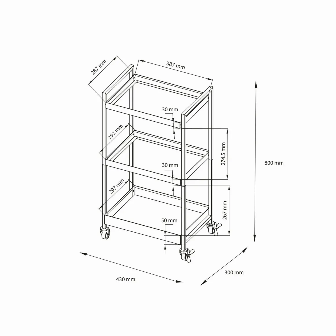 Carrello Masio, 43x30 h80 cm, Panna