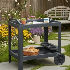 Carrelli > Dmora Carrello 2 Ripiani Ruote 53x74x73h cm, con Portabicchieri Made in Italy - Chidester Nero Antracite