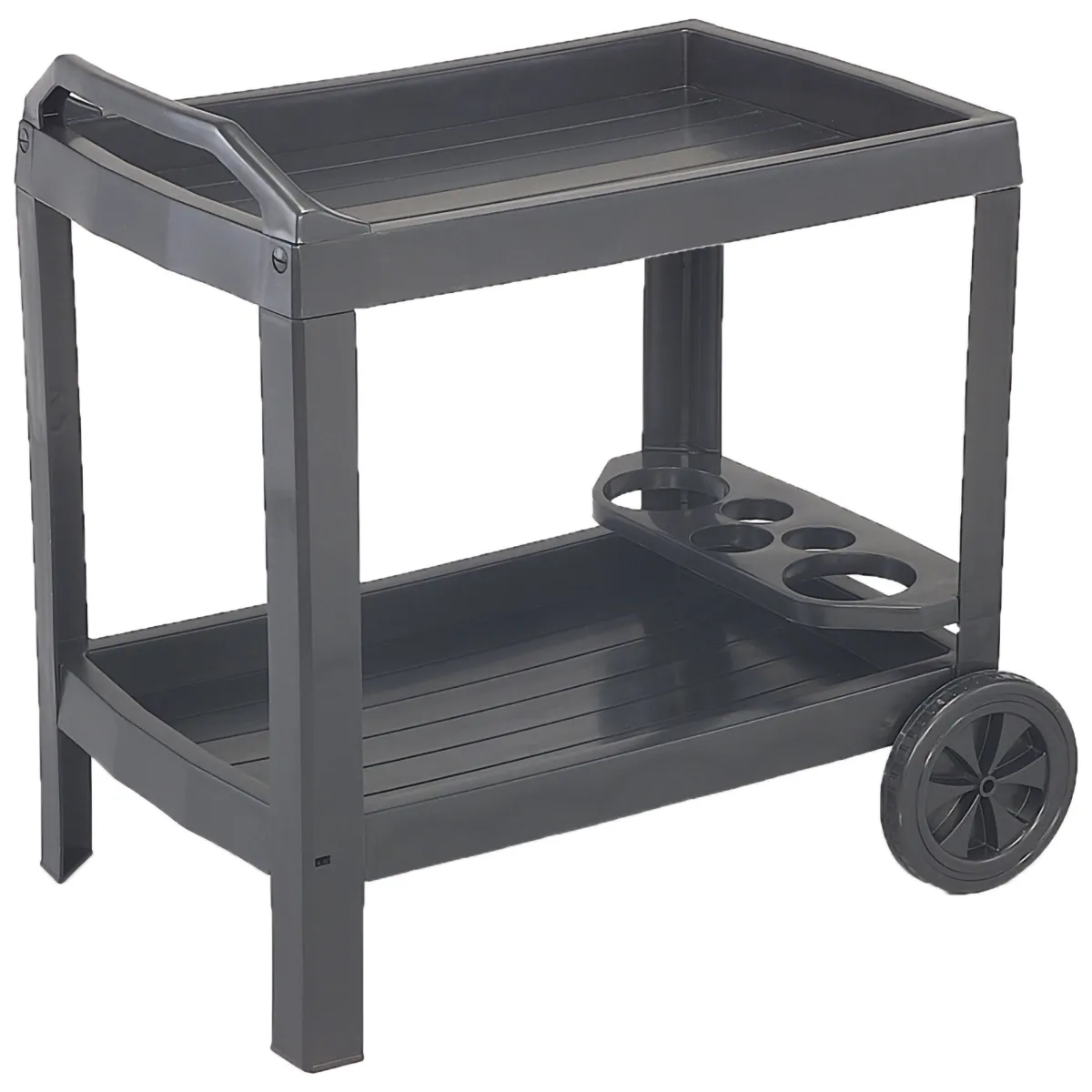 Carrelli > Dmora Carrello 2 Ripiani Ruote 53x74x73h cm, con Portabicchieri Made in Italy - Chidester Nero Antracite