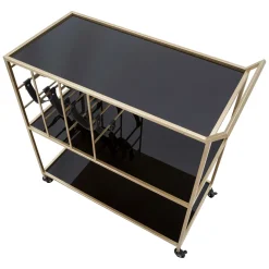 Carrello Nero oro 3 Ripiani Ruote 79x40x82h cm, con Portabottiglie - Druski