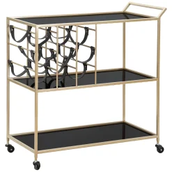 Carrello Nero oro 3 Ripiani Ruote 79x40x82h cm, con Portabottiglie - Druski