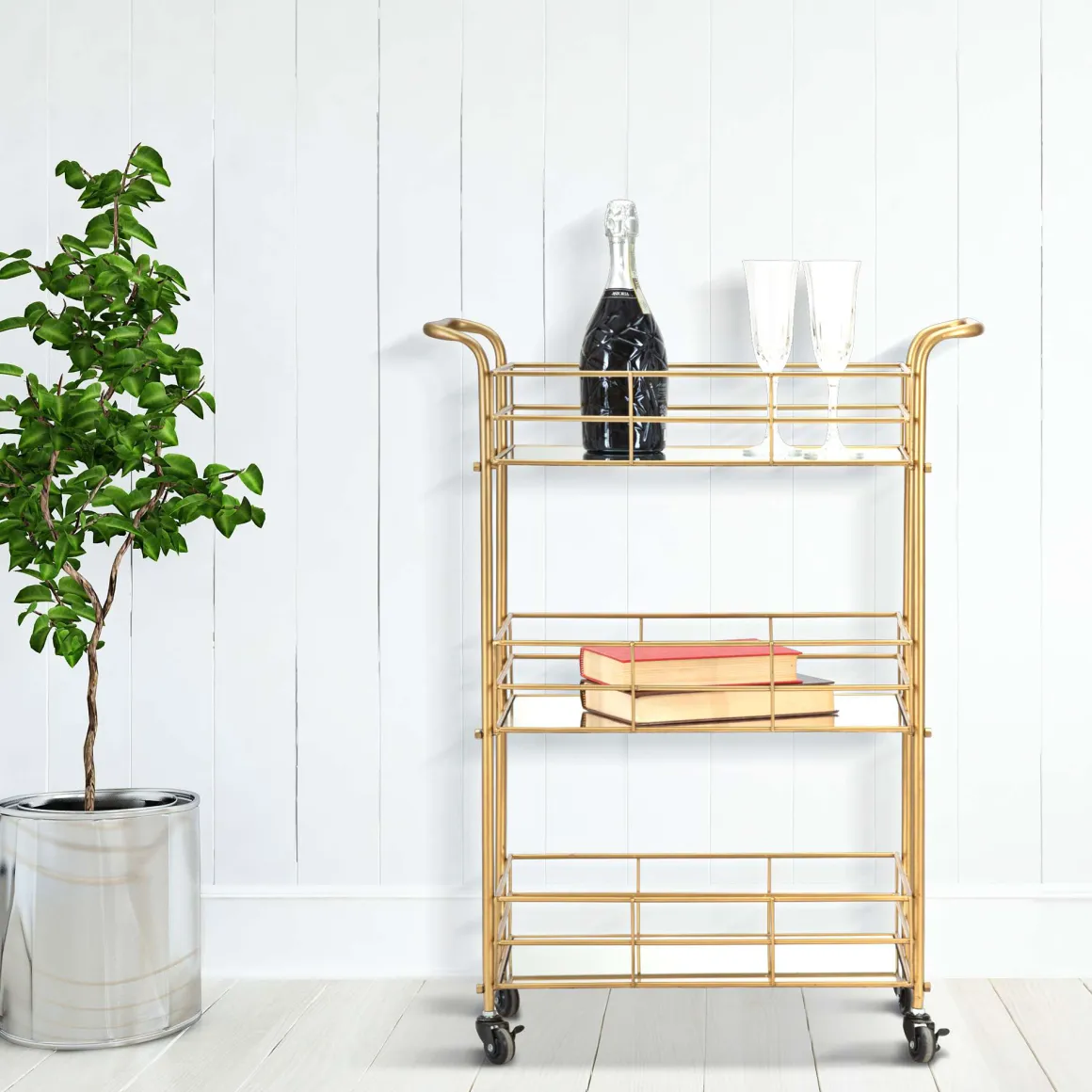 Carrello oro Trasparente Fume 3 Ripiani Ruote 60x31x80h cm, Sfumatura Colore Struttura Fume - Arviat