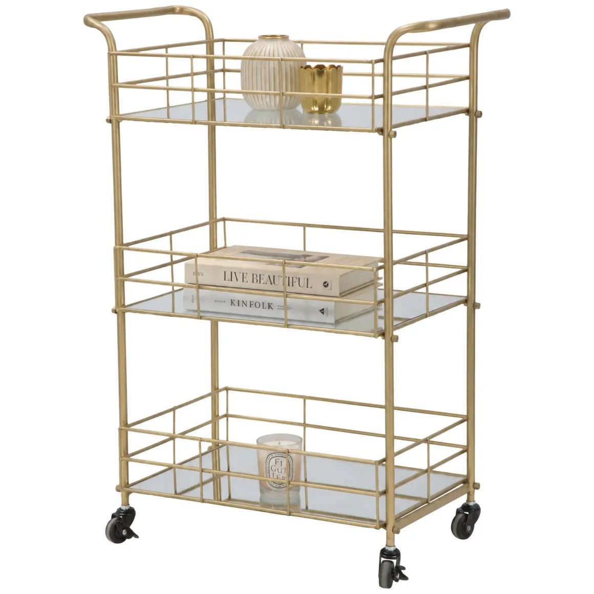 Carrello oro Trasparente Fume 3 Ripiani Ruote 60x31x80h cm, Sfumatura Colore Struttura Fume - Arviat