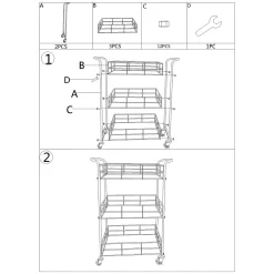 Carrello oro Trasparente Fume 3 Ripiani Ruote 60x31x80h cm, Sfumatura Colore Struttura Fume - Arviat