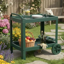 Carrello Verde 2 Ripiani Ruote 53x74x73h cm, con Portabicchieri Made in Italy - Chidester