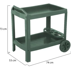 Carrello Verde 2 Ripiani Ruote 53x74x73h cm, con Portabicchieri Made in Italy - Chidester