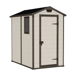 Casette Da Giardino > Dmora Casetta da Giardino Beige Nero Resistente Agli Agenti Atmosferici Presenza Finestre 130x192x198h cm, Tetto a due Falde - Stillman Nero, Beige