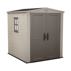 Casetta da Giardino Beige Nero Resistente Agli Agenti Atmosferici Presenza Finestre 178x196x208h cm, Tetto a due Falde - Tuskegee