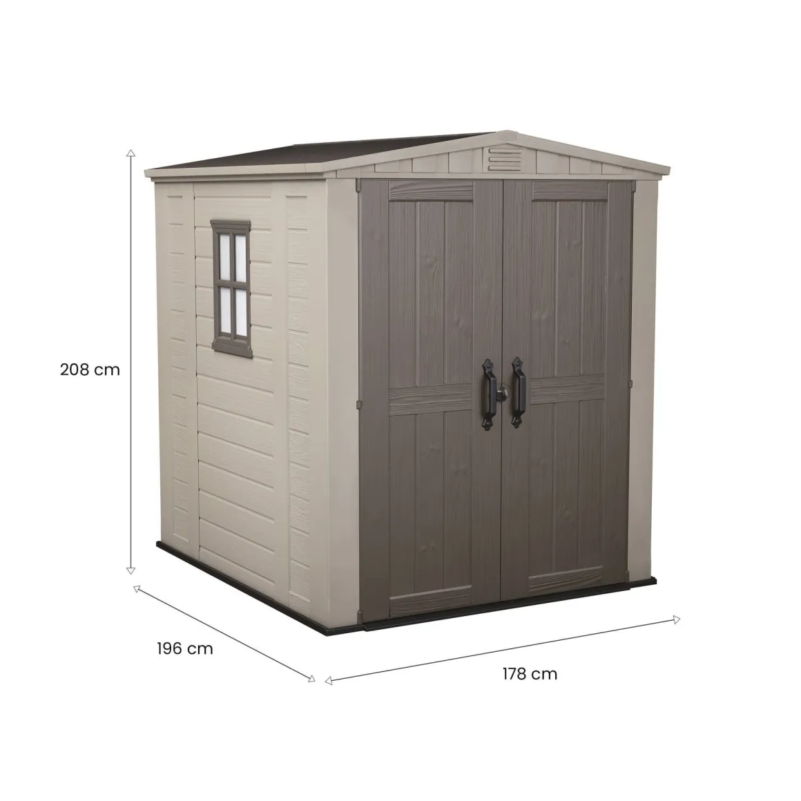 Casetta da Giardino Beige Nero Resistente Agli Agenti Atmosferici Presenza Finestre 178x196x208h cm, Tetto a due Falde - Tuskegee