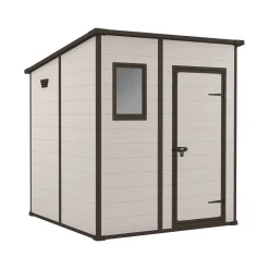 Casetta da Giardino Beige Nero Resistente Agli Agenti Atmosferici Presenza Finestre 184x185x200h cm, Tetto Piano - Cranbrook