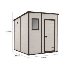 Casetta da Giardino Beige Nero Resistente Agli Agenti Atmosferici Presenza Finestre 184x185x200h cm, Tetto Piano - Cranbrook