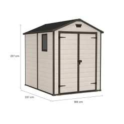 Casetta da Giardino Beige Nero Resistente Agli Agenti Atmosferici Presenza Finestre 186x237x227h cm, Tetto a due Falde - Wadena