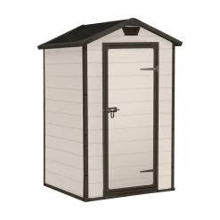 Casetta da Giardino Beige Nero Resistente Agli Agenti Atmosferici Tetto a due Falde 129x103x196h cm, Materiale Tetto in Plastica - Stormlake