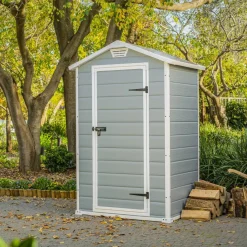 Casetta da Giardino Grigio Bianco Resistente Agli Agenti Atmosferici Tetto a due Falde 129x103x196h cm, Materiale Tetto in Plastica - Stormlake