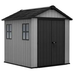 Casette Da Giardino > Dmora Casetta da Giardino Grigio Nero Lucchettabile, Finitura in Resina Presenza Finestre 230x224x246h cm, Tetto a due Falde - Oneonta Nero, Grigio
