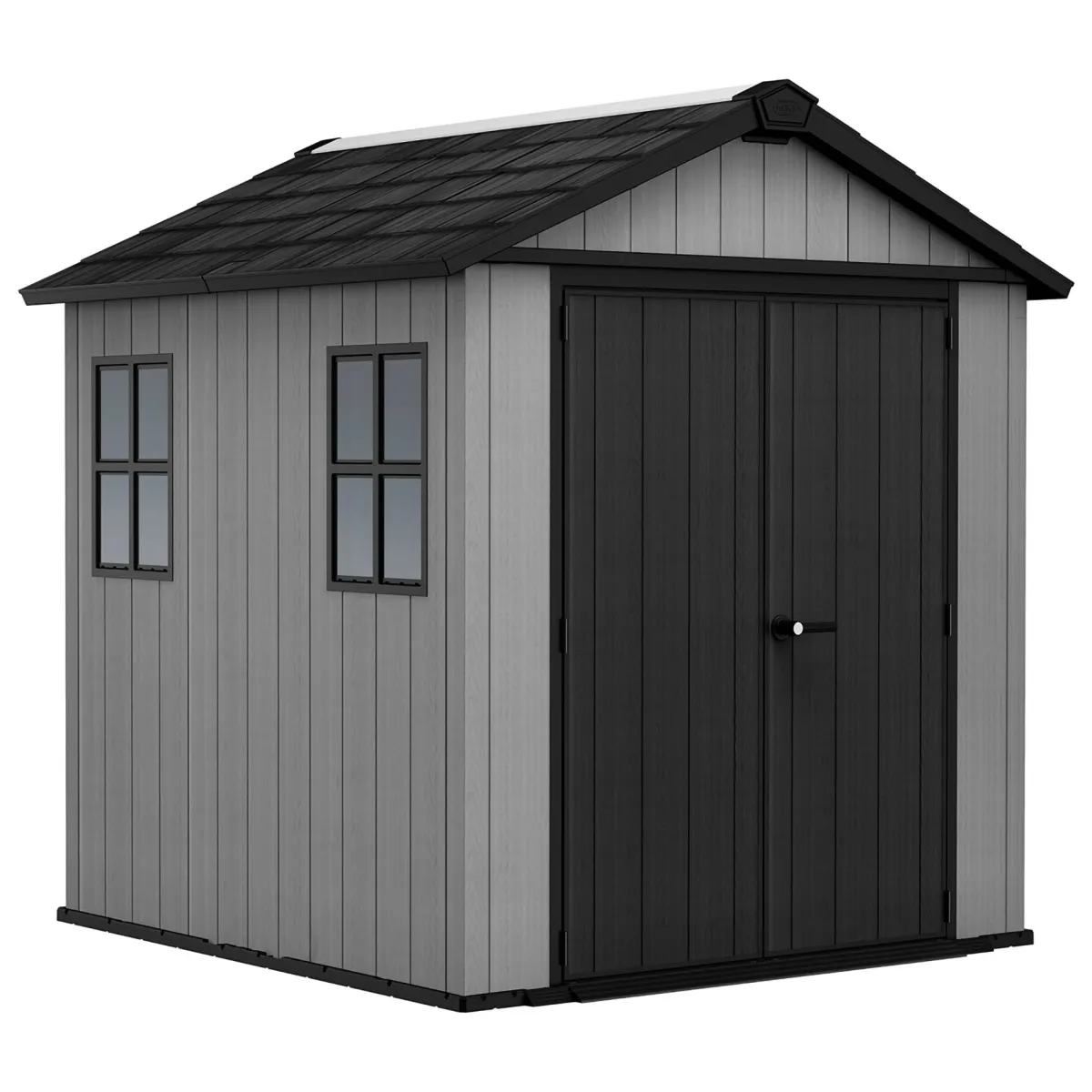 Casette Da Giardino > Dmora Casetta da Giardino Grigio Nero Lucchettabile, Finitura in Resina Presenza Finestre 230x224x246h cm, Tetto a due Falde - Oneonta Nero, Grigio