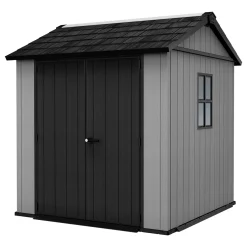 Casette Da Giardino > Dmora Casetta da Giardino Grigio Nero Lucchettabile, Finitura in Resina Presenza Finestre 230x224x246h cm, Tetto a due Falde - Oneonta Nero, Grigio