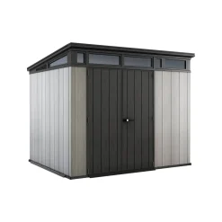 Casetta da Giardino Grigio Nero Resistente Agli Agenti Atmosferici Presenza Finestre 214x218x226h cm, Tetto Piano - Summit