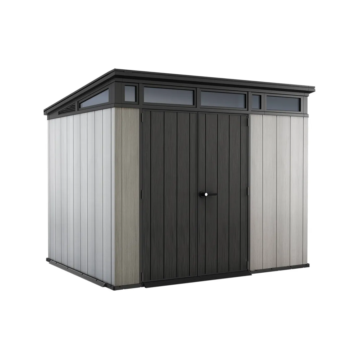 Casetta da Giardino Grigio Nero Resistente Agli Agenti Atmosferici Presenza Finestre 214x218x226h cm, Tetto Piano - Summit