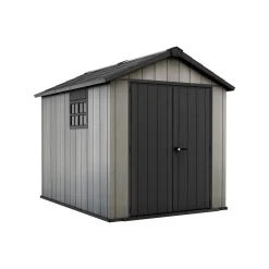 Casetta da Giardino Grigio Nero Resistente Agli Agenti Atmosferici Presenza Finestre 229x287x242h cm, Tetto a due Falde - Warrenton
