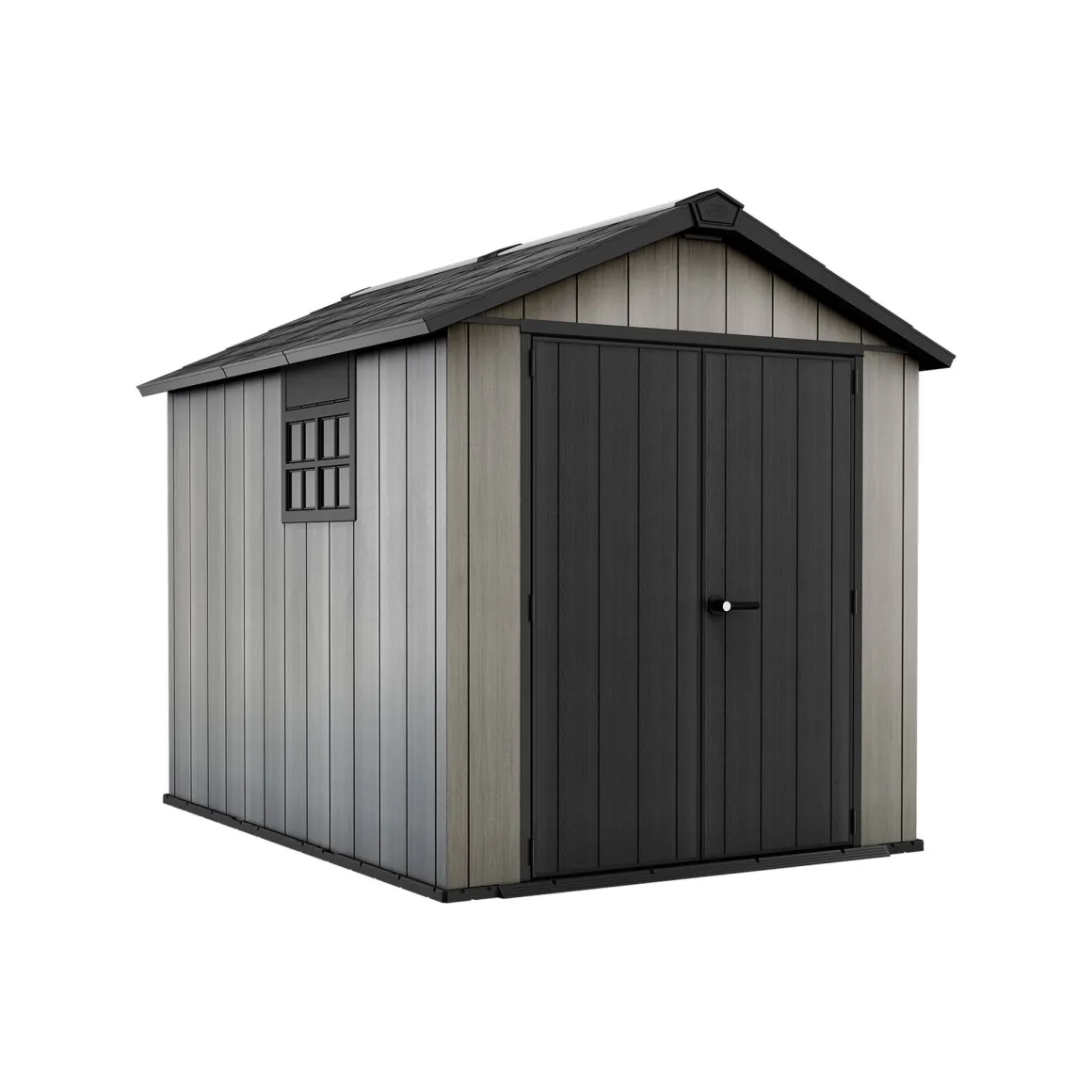 Casetta da Giardino Grigio Nero Resistente Agli Agenti Atmosferici Presenza Finestre 229x287x242h cm, Tetto a due Falde - Warrenton