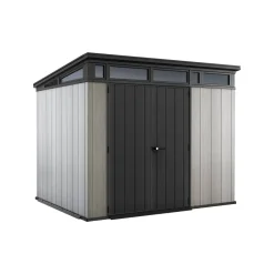 Casetta da Giardino Grigio Nero Resistente Agli Agenti Atmosferici Presenza Finestre 277x218x226h cm, Tetto a due Falde - Whitehall