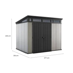 Casetta da Giardino Grigio Nero Resistente Agli Agenti Atmosferici Presenza Finestre 277x218x226h cm, Tetto a due Falde - Whitehall