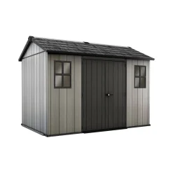 Casetta da Giardino Grigio Nero Resistente Agli Agenti Atmosferici Presenza Finestre 350x229x254h cm, Tetto a due Falde - Dartmouth
