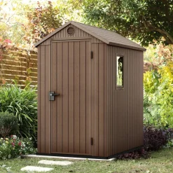 Casette Da Giardino > Dmora Casetta da Giardino Marrone Nero Resistente Agli Agenti Atmosferici Presenza Finestre 126x185x205h cm, Tetto a due Falde - Sallisaw Nero, Marrone