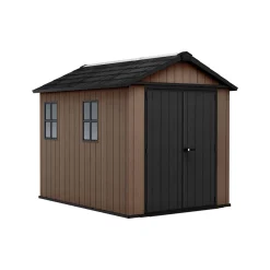 Casetta da Giardino Marrone Nero Resistente Agli Agenti Atmosferici Presenza Finestre 230x287x246h cm, Tetto a due Falde - Perham