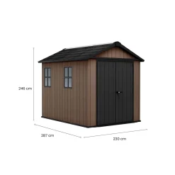 Casette Da Giardino > Dmora Casetta da Giardino Marrone Nero Resistente Agli Agenti Atmosferici Presenza Finestre 230x350x246h cm, Tetto a due Falde - Rockport Nero, Marrone