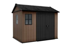 Casette Da Giardino > Dmora Casetta da Giardino Marrone Nero Resistente Agli Agenti Atmosferici Presenza Finestre 230x350x246h cm, Tetto a due Falde - Rockport Nero, Marrone