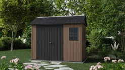Casette Da Giardino > Dmora Casetta da Giardino Marrone Nero Resistente Agli Agenti Atmosferici Presenza Finestre 230x350x246h cm, Tetto a due Falde - Rockport Nero, Marrone