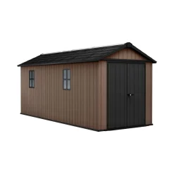 Casetta da Giardino Marrone Nero Resistente Agli Agenti Atmosferici Presenza Finestre 230x539x246h cm, Tetto a due Falde - Roscommon