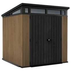Casetta da Giardino Marrone Noce Nero Lucchettabile, Finitura in Resina Presenza Finestre 214x218x226h cm, Tetto a una Falda - Moorhead
